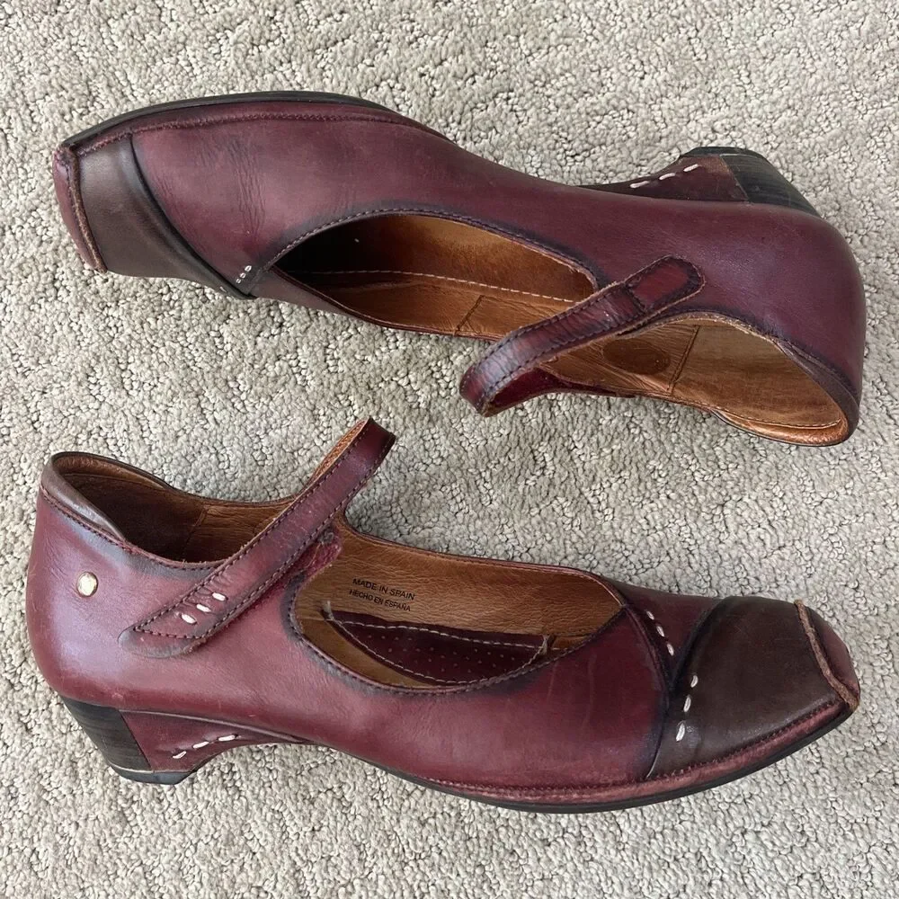 PIKOLINOS Shoes Mary Jane Pumps Gandia Arcilla Burgundy Leather Women's 41/10.5